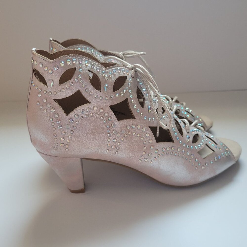 Joan Boyce Cutout Suede Lace-Up Heels With Rhinestones Size 10M